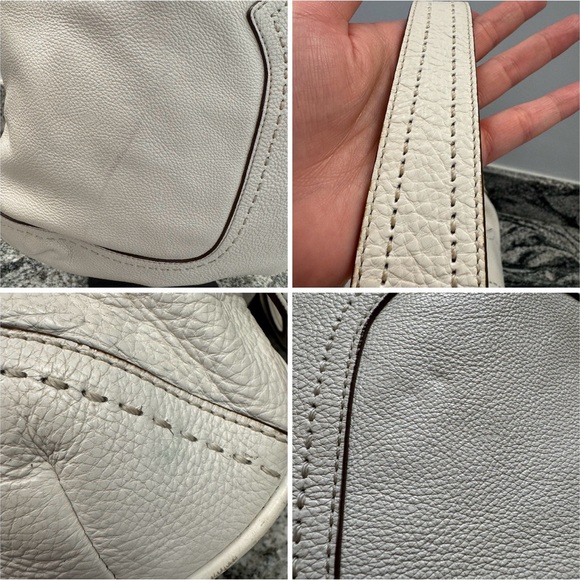 Tory Burch Amalie Adjustable Strap White Pebbled Leather Hobo Purse Crossbody - Picture 4 of 14